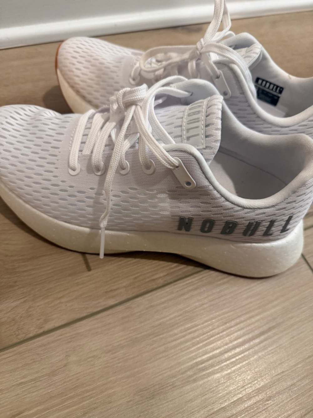 NOBULL White Mesh Athletic Trainers with Subtle Black Logo